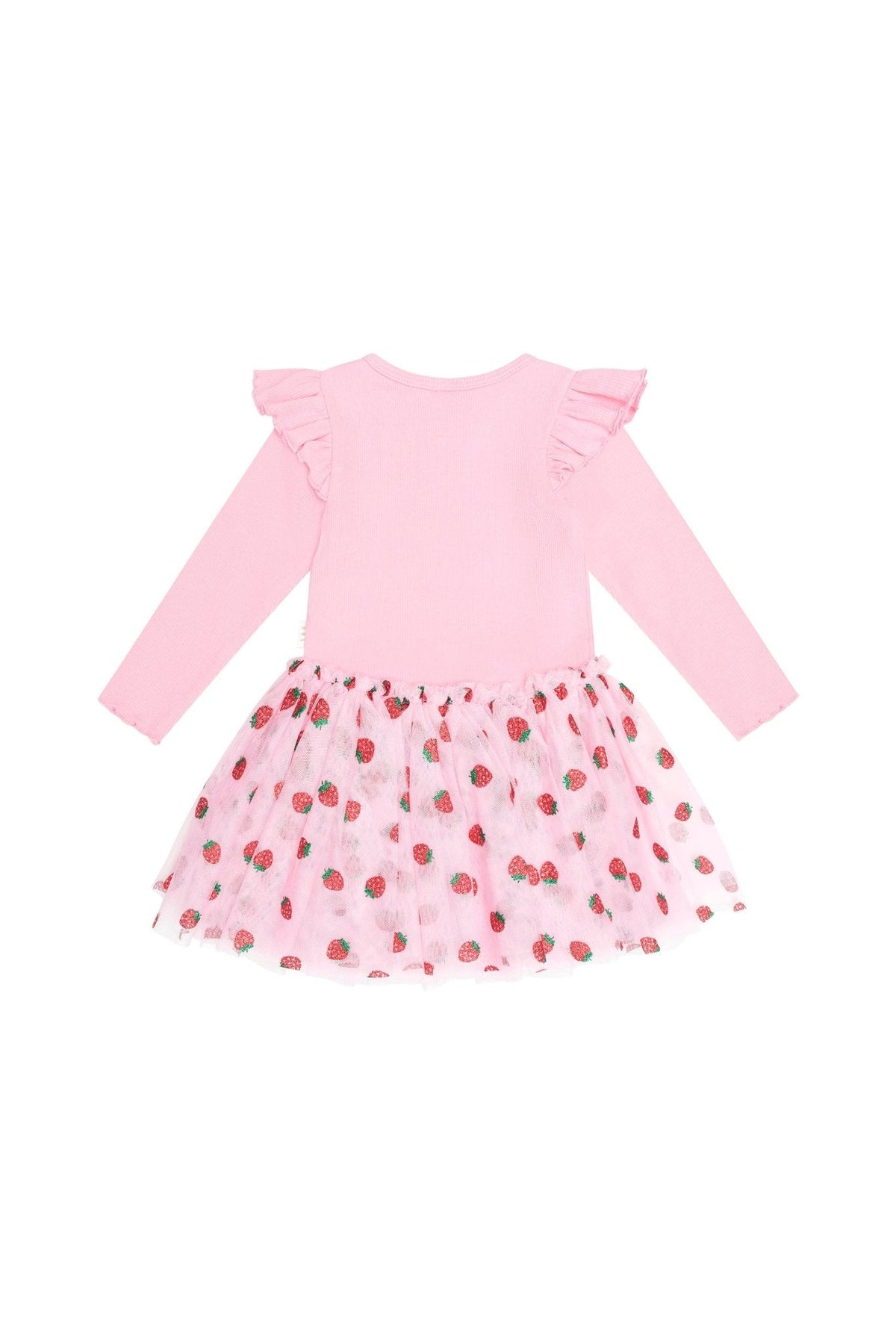 Huxbaby Strawberry Emb Long Sleeve Tulle Dress - Strawberry Crème