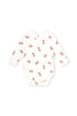 Huxbaby Tumbling Bow Huxette Long Sleeve Bodysuit in Almond Milk, front view