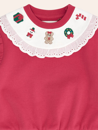 Huxbaby Xmas Time Yoke Sweatshirt - Cherry