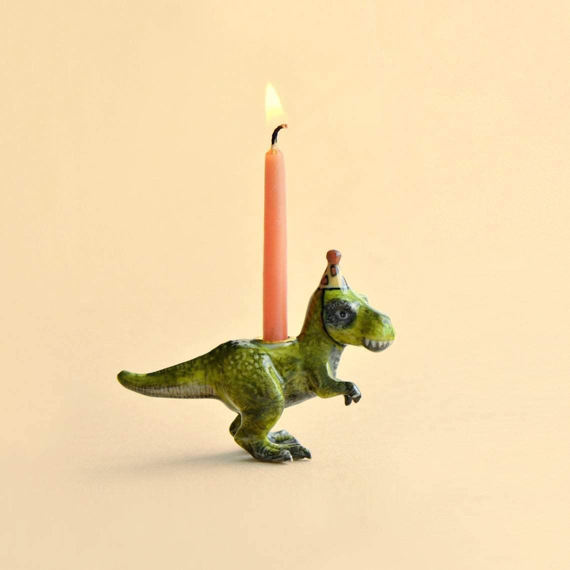 Camp Hollow T-Rex Birthday Candle Holder | Porcelain Cake Topper