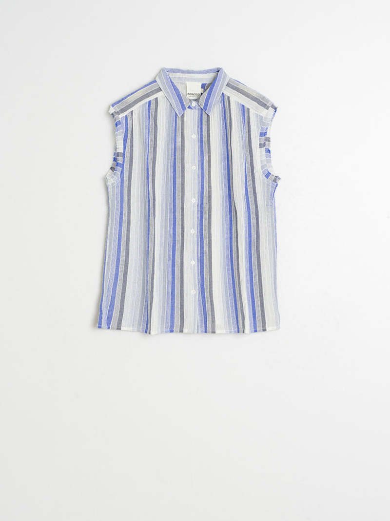 Indi &amp; Cold Lore Striped Sleeveless Shirt – Blue INDI&amp;COLD