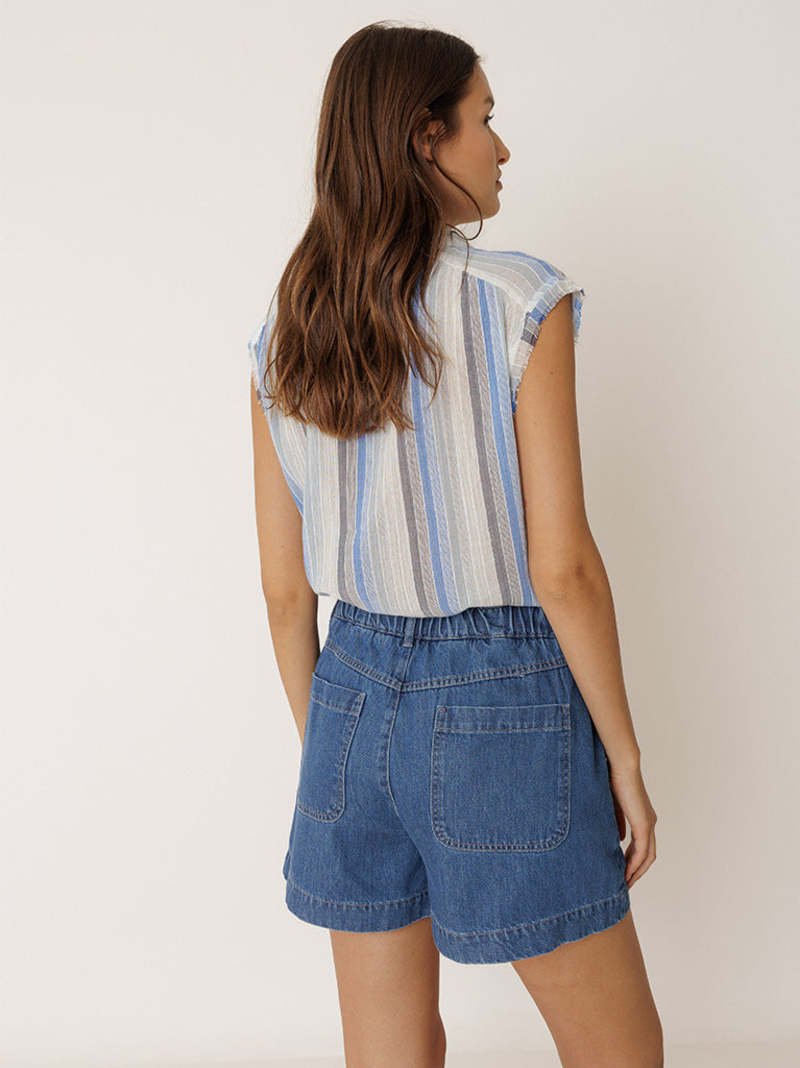 Indi &amp; Cold Lore Striped Sleeveless Shirt – Blue INDI&amp;COLD