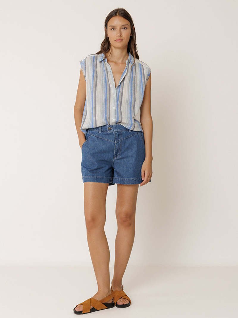 Indi &amp; Cold Lore Striped Sleeveless Shirt – Blue INDI&amp;COLD