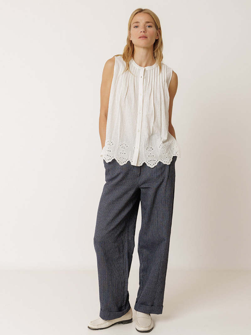 Indi &amp; Cold Sleeveless Broderie Top – Ecru INDI&amp;COLD