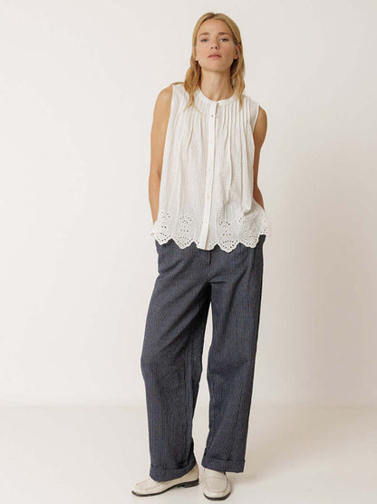 Indi &amp; Cold Sleeveless Broderie Top – Ecru INDI&amp;COLD