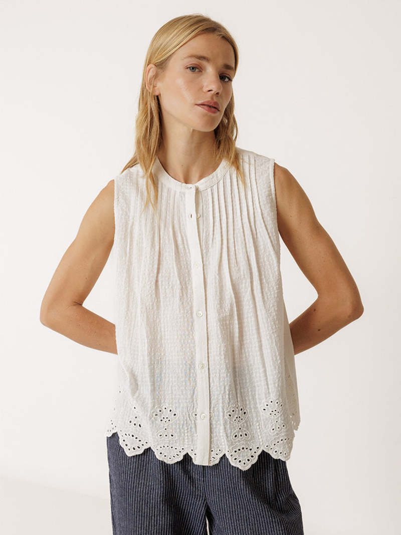 Indi &amp; Cold Sleeveless Broderie Top – Ecru INDI&amp;COLD