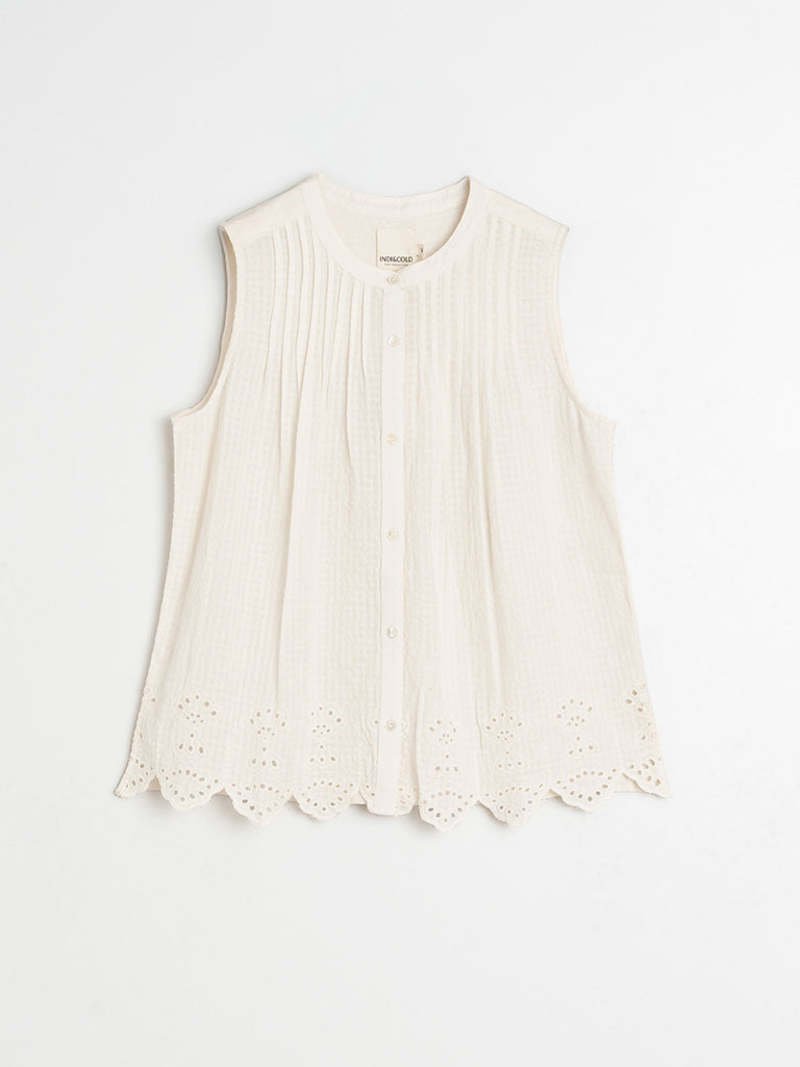 Indi &amp; Cold Sleeveless Broderie Top – Ecru INDI&amp;COLD