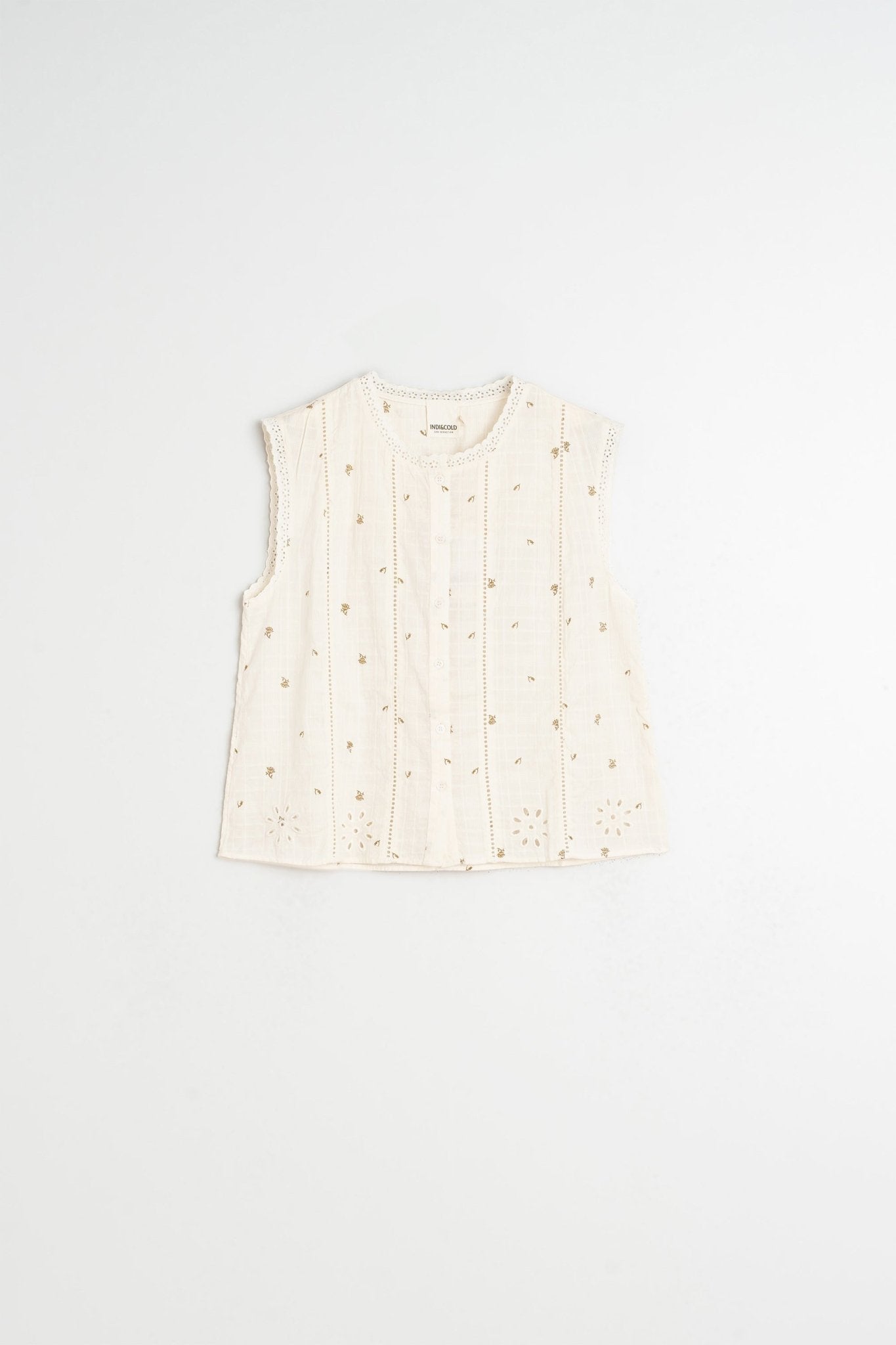 Indi &amp; Cold Stamp - Print Sleeveless Shirt – Ecru INDI&amp;COLD