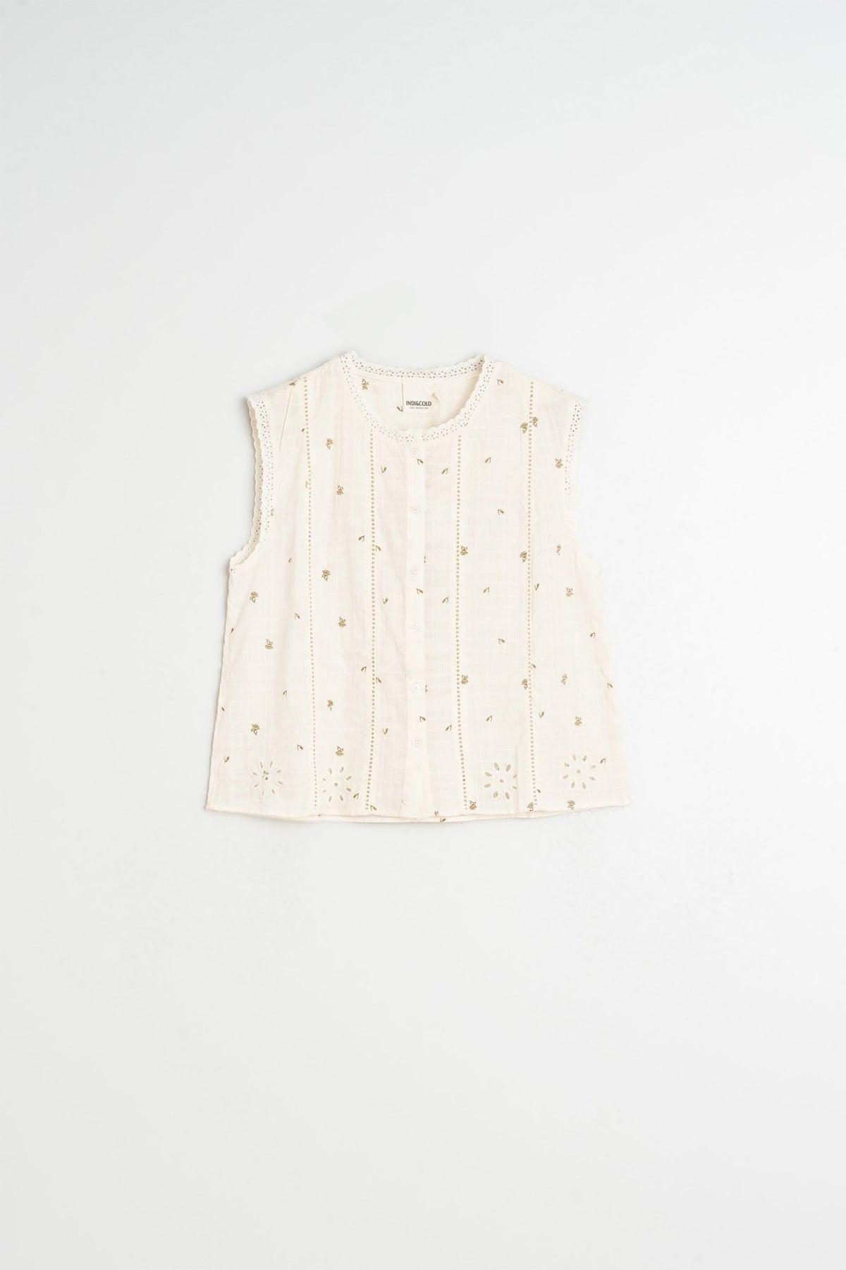 Indi &amp; Cold Stamp - Print Sleeveless Shirt – Ecru INDI&amp;COLD
