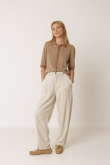 Indi &amp; Cold Stripe Knit Polo – Lychee INDI&amp;COLD