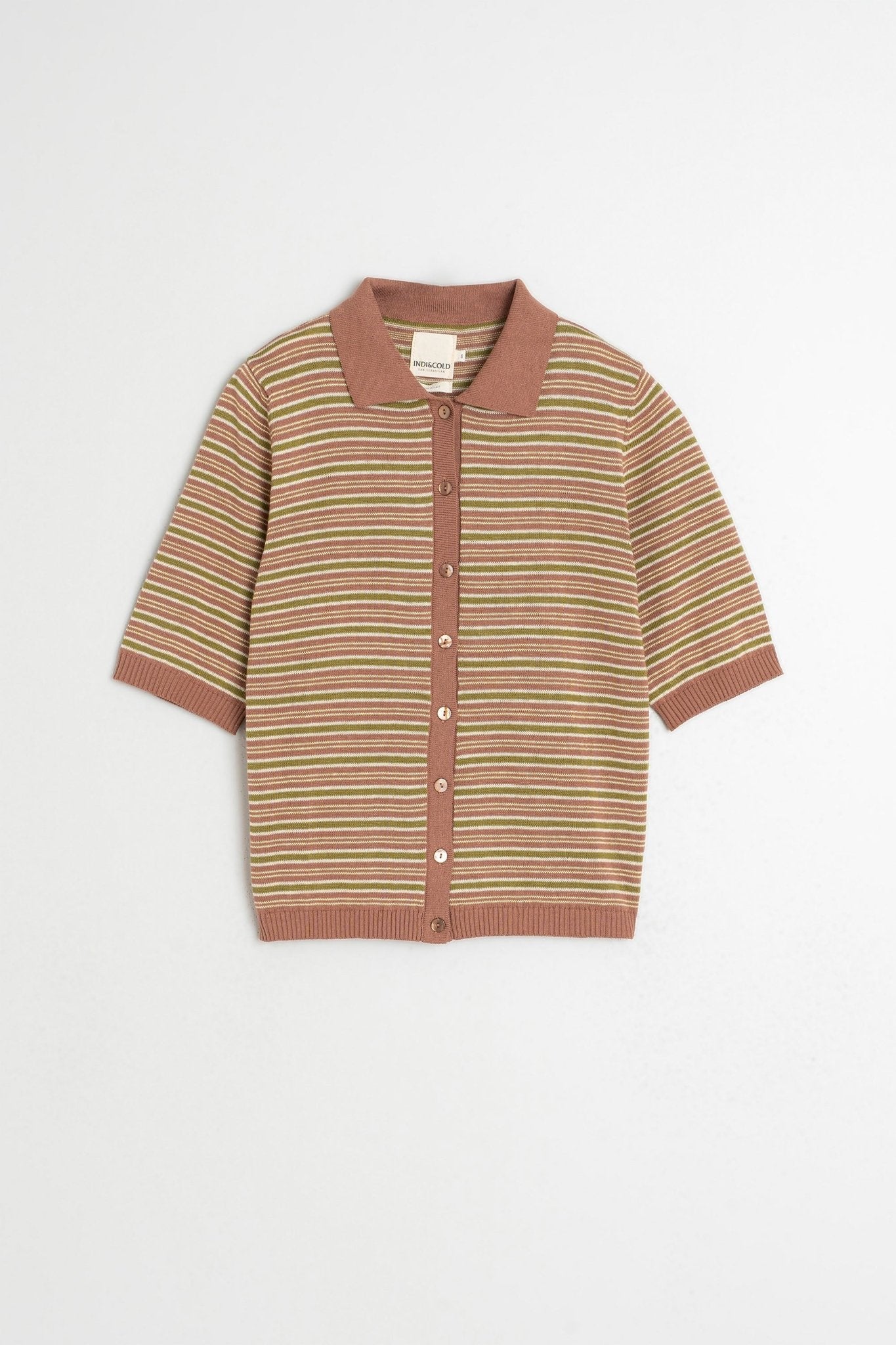 Indi &amp; Cold Stripe Knit Polo – Lychee INDI&amp;COLD