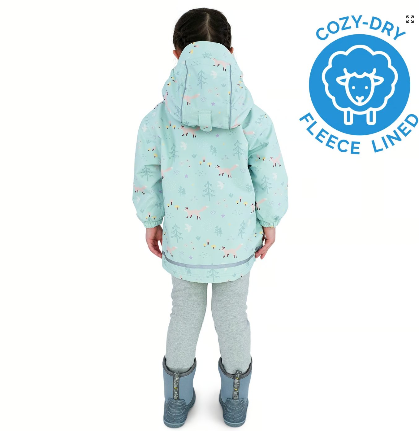 Jan &amp; Jul Kids Fleece Lined Rain Jackets | Minty Forest Jan &amp; Jul