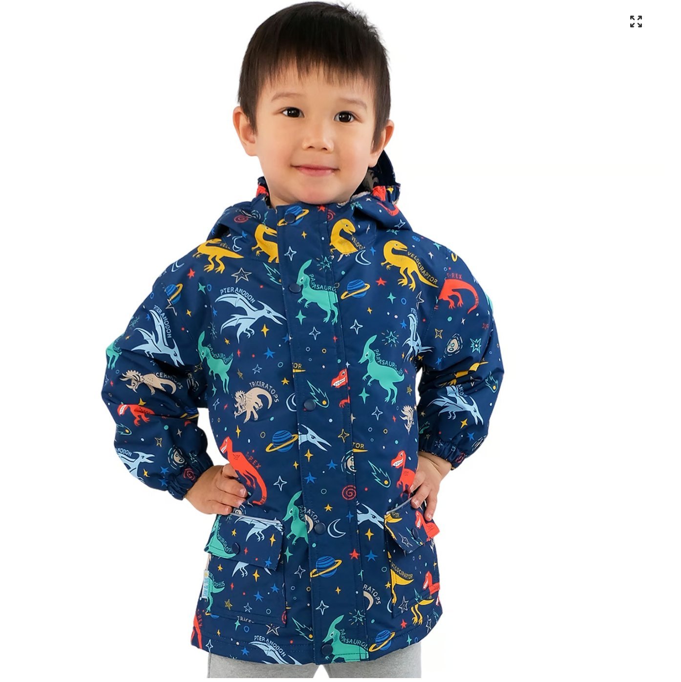 Jan &amp; Jul Kids Fleece Lined Rain Jackets | Space Dinos Jan &amp; Jul