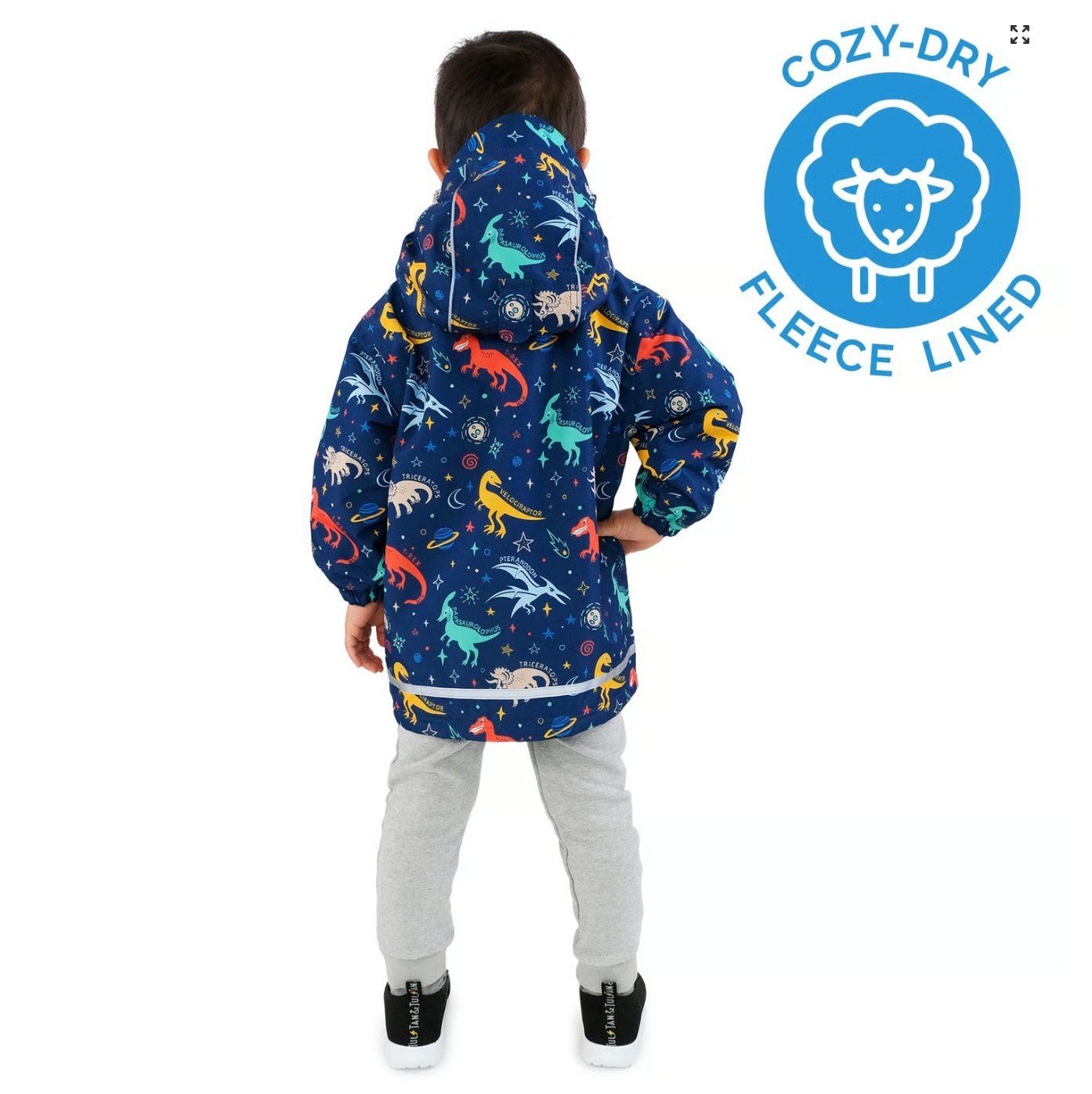 Jan &amp; Jul Kids Fleece Lined Rain Jackets | Space Dinos Jan &amp; Jul