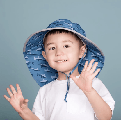 Jan &amp; Jul Kids Water Repellent Adventure Hats | Shark with Navy Trim Jan &amp; Jul