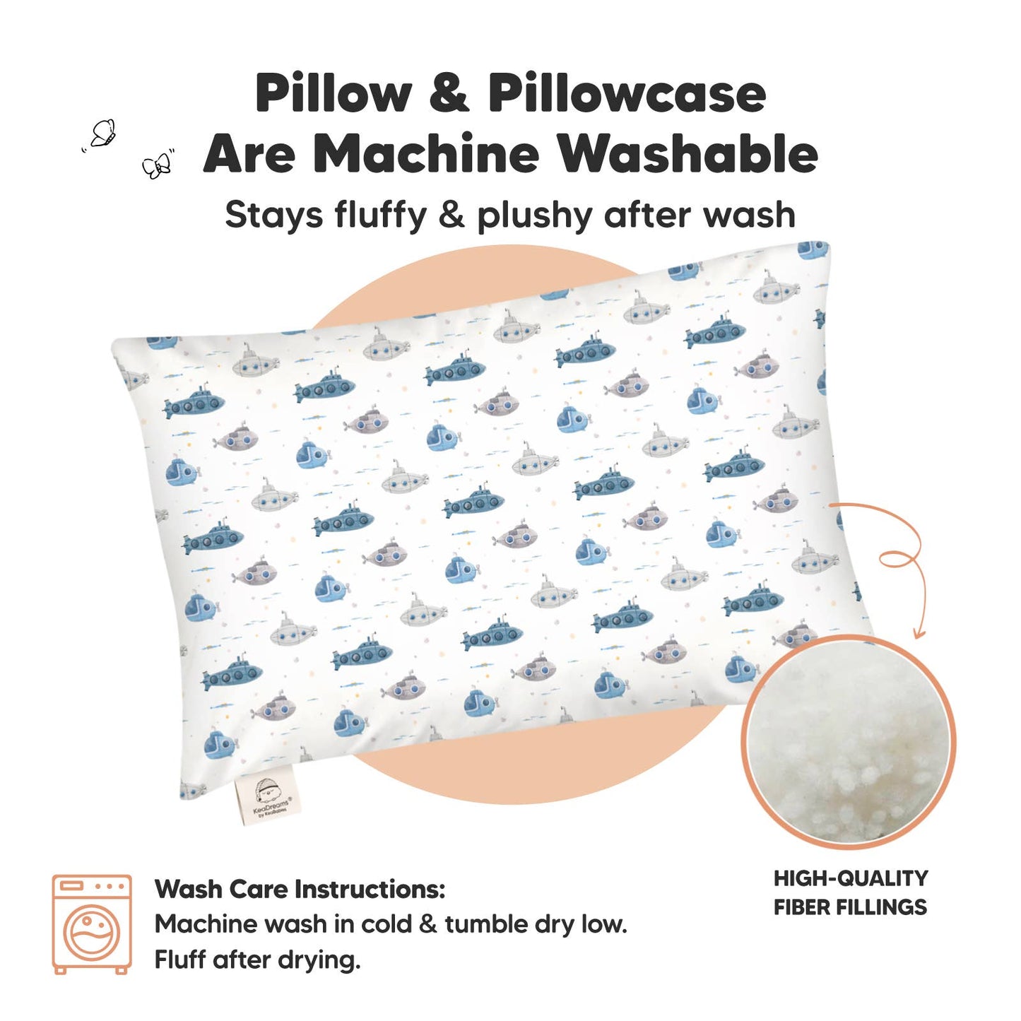 KeaBabies - 13X18 Toddler Pillow With Pillowcase: Submarines KeaBabies - enjoykidsus