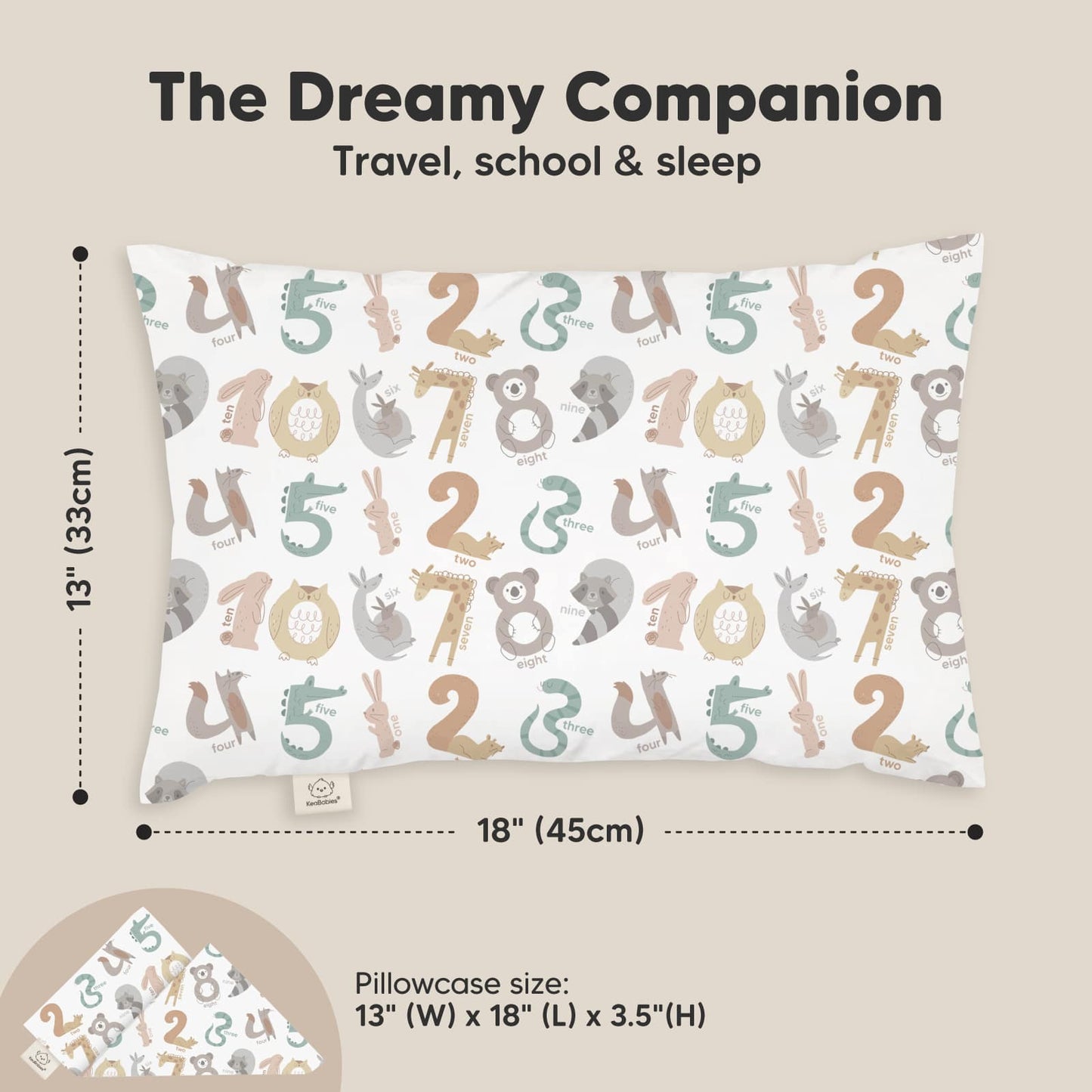 KeaBabies - 13X18 Toddler Pillow With Pillowcase: Wild Count KeaBabies - enjoykidsus