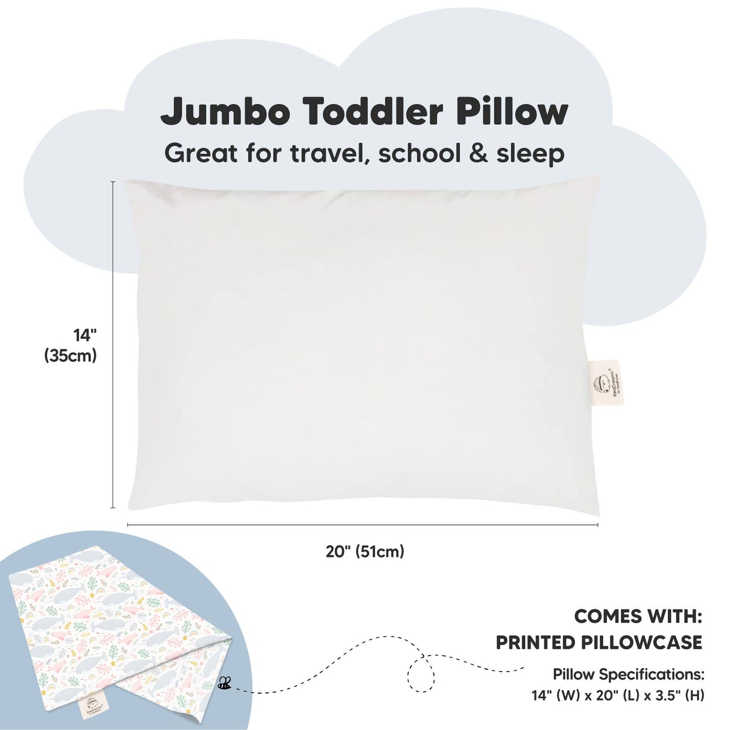 KeaBabies - 14X20 Jumbo Toddler Pillow with Pillowcase: Narwhal KeaBabies - enjoykidsus