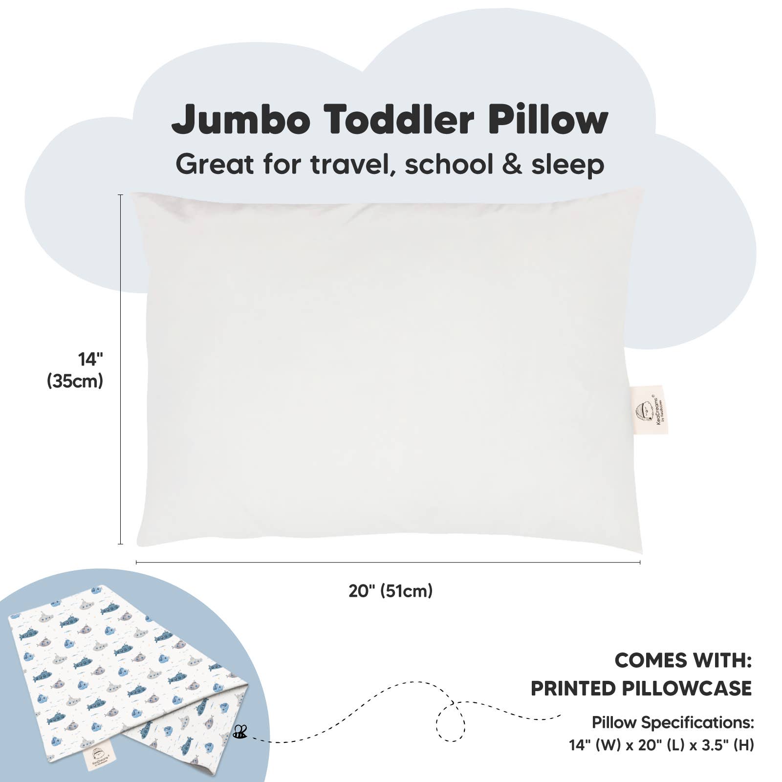 KeaBabies - 14X20 Jumbo Toddler Pillow with Pillowcase: Submarines KeaBabies - enjoykidsus