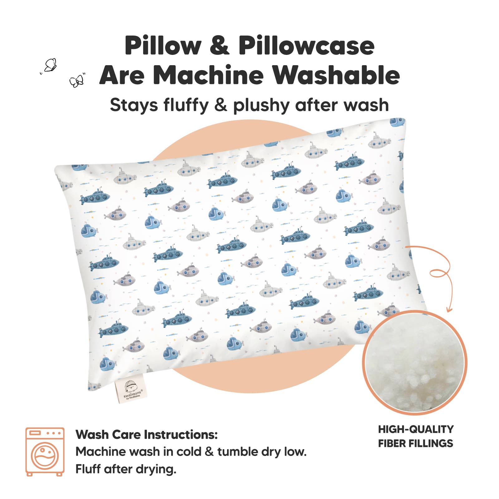 KeaBabies - 14X20 Jumbo Toddler Pillow with Pillowcase: Submarines KeaBabies - enjoykidsus