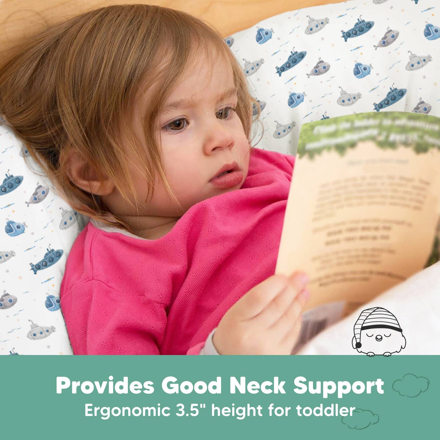 KeaBabies - 14X20 Jumbo Toddler Pillow with Pillowcase: Submarines KeaBabies