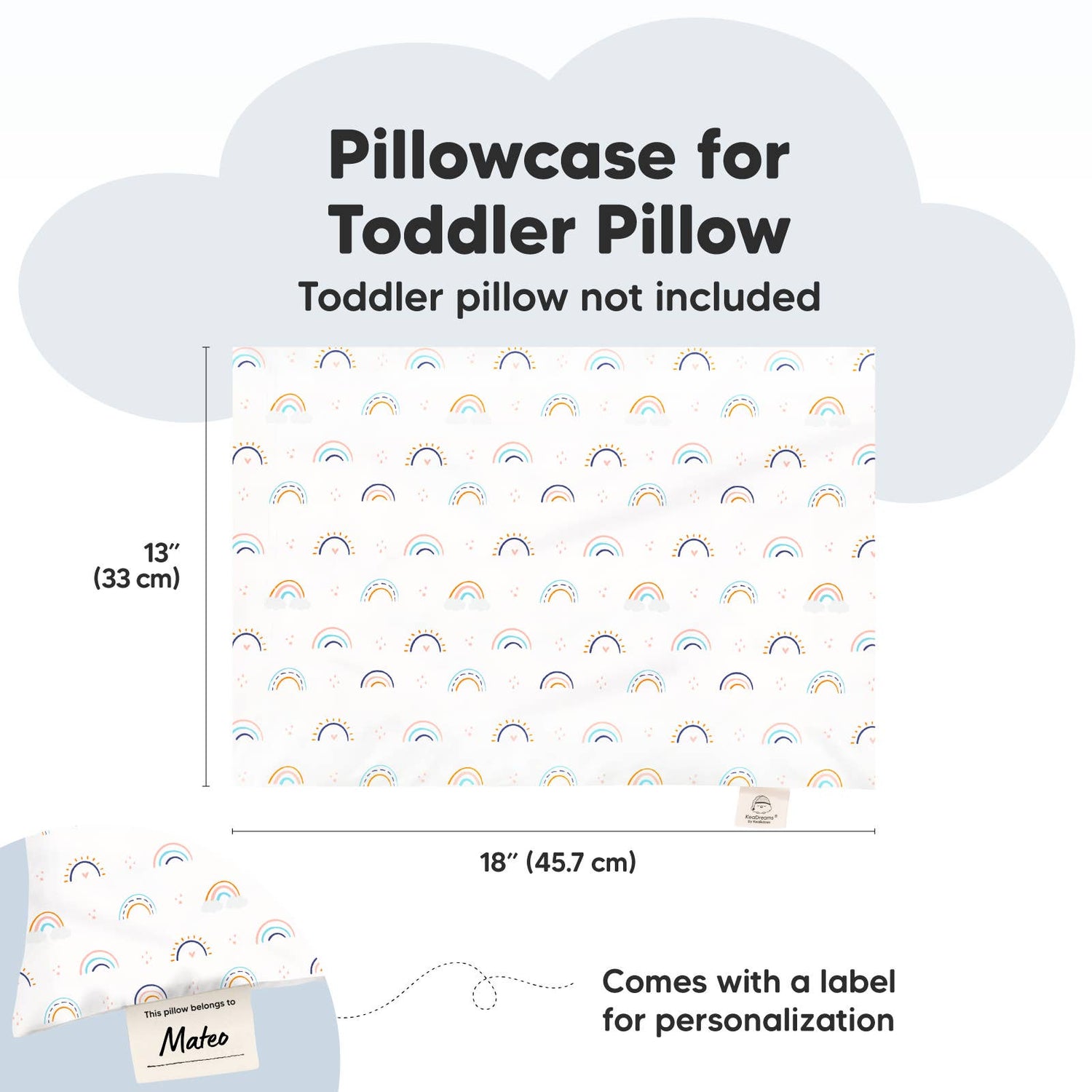 KeaBabies - KeaBabies Printed Toddler Pillowcase 13X18" (Jolly Rainbow) KeaBabies