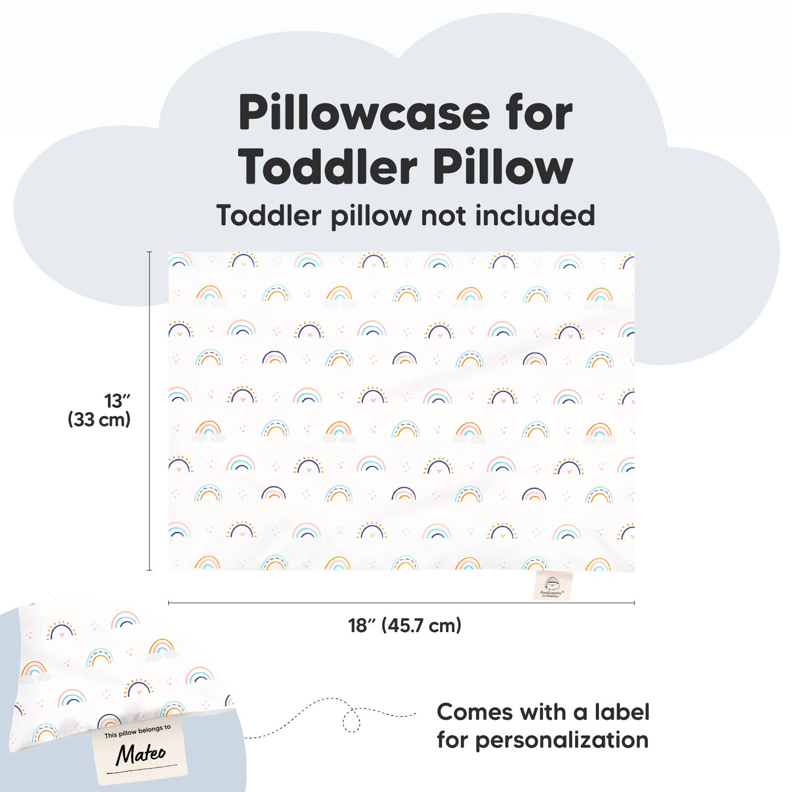 KeaBabies - KeaBabies Printed Toddler Pillowcase 13X18" (Jolly Rainbow) KeaBabies