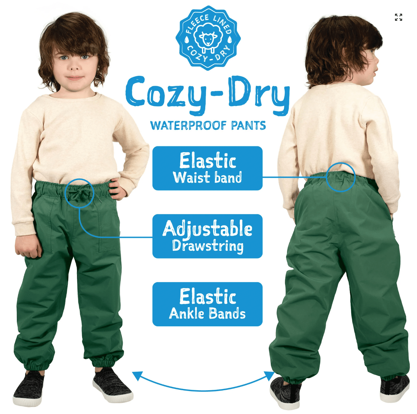 Kids Fleece Lined Rain Pants | Pink Forest Jan &amp; Jul