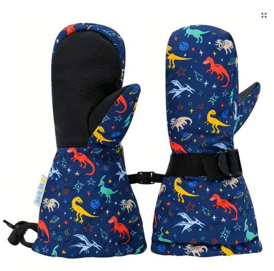 Kids Waterproof snow Mittens | Space Dino Jan & Jul - enjoykidsus