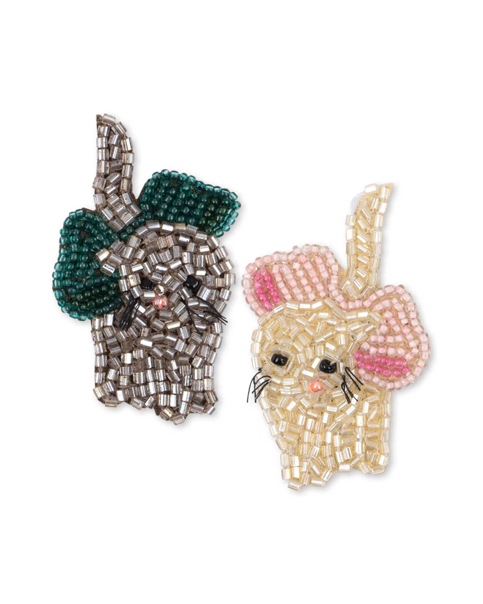 Konges Sløjd Beaded hair clip set in bow kitty Konges Sløjd