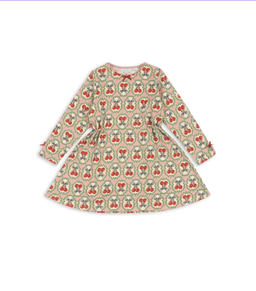 Konges Sløjd Christmas Cherry Bow Drey Dress | Organic Cotton Kids Dress Konges Sløjd