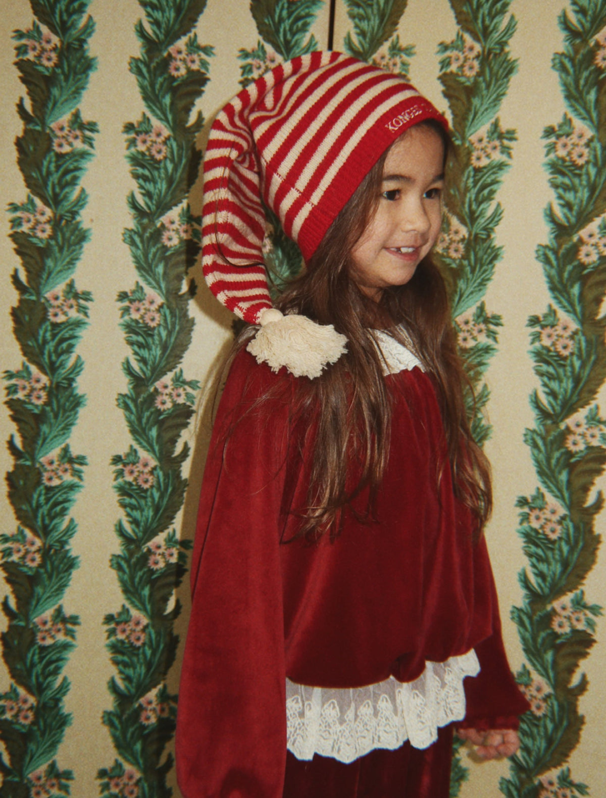 Konges Sløjd Christmas Knit Hat - Christmas Stripe, holiday outfit view 2