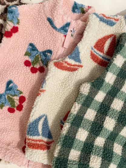 Konges Sløjd JODY TEDDY VEST - green check Konges Sløjd New Collection