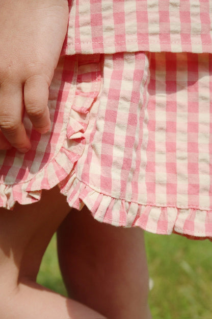 Konges Sløjd KIM FRILL SHORTS GOTS - flamingo plume check Konges Sløjd