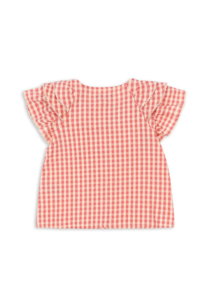 Konges Sløjd KIM FRILL SS SHIRT GOTS - flamingo plume check Konges Sløjd