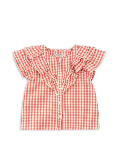 Konges Sløjd KIM FRILL SS SHIRT GOTS - flamingo plume check Konges Sløjd