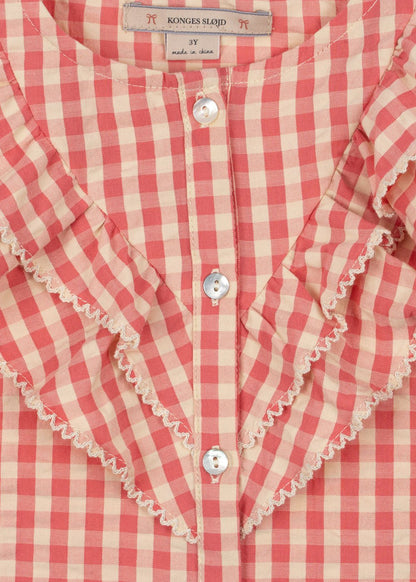 Konges Sløjd KIM FRILL SS SHIRT GOTS - flamingo plume check Konges Sløjd