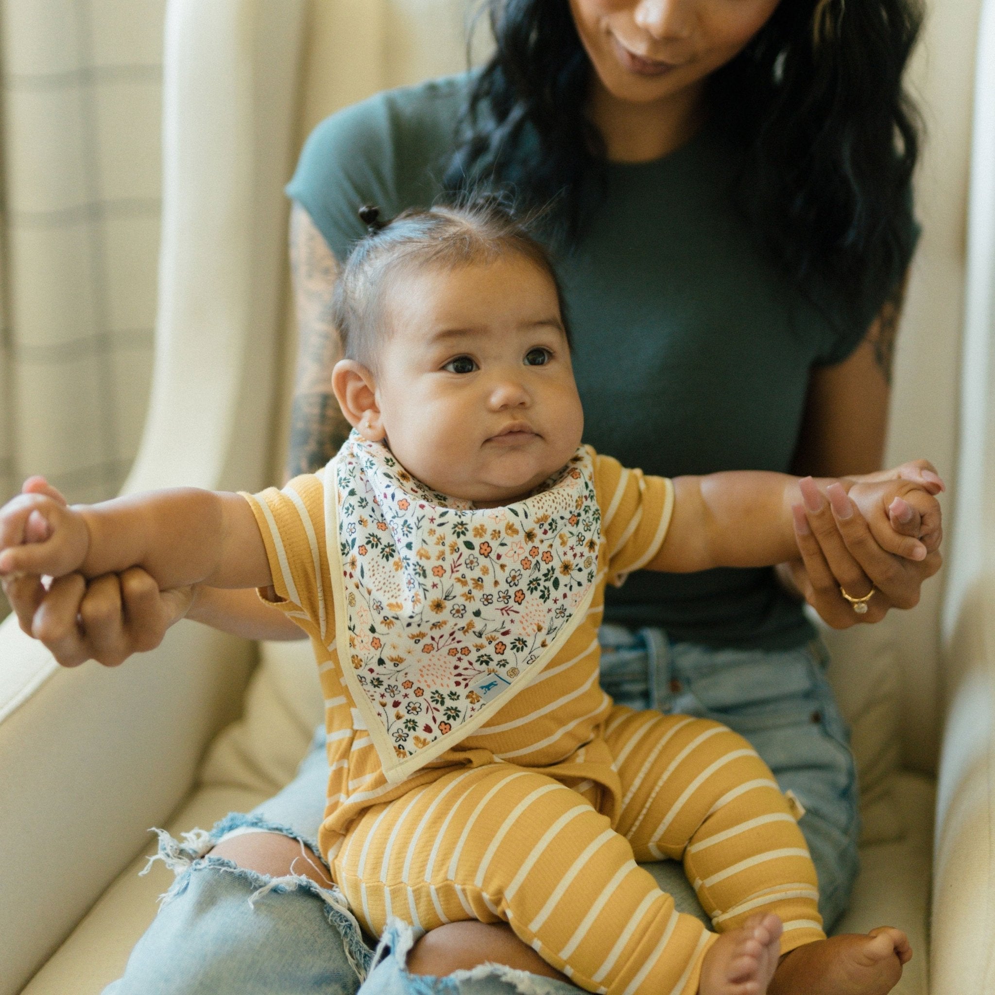 Little Unicorn Cotton Muslin + Fleece Bandana Bib 4 Pack - Pressed Petals Little Unicorn