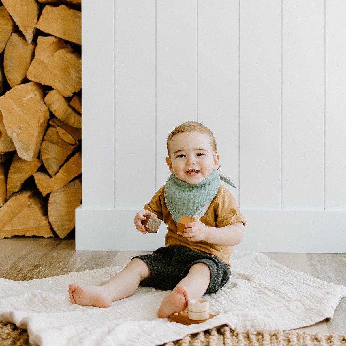 Little Unicorn Cotton Muslin Reversible Bandana Bib | Taupe Cross Little Unicorn