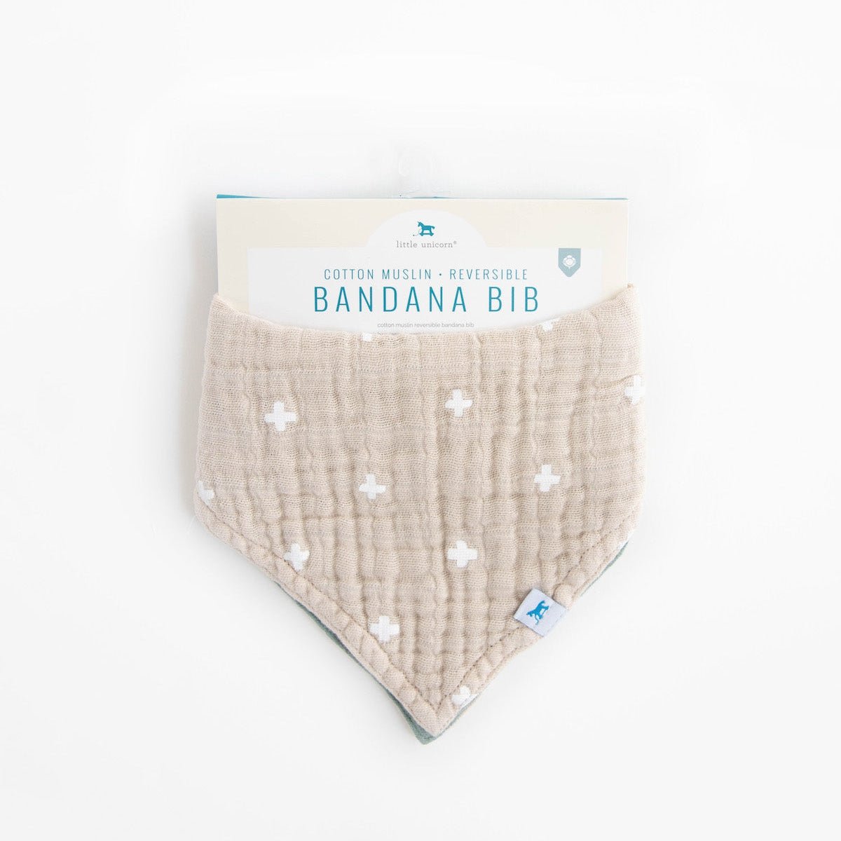 Little Unicorn Cotton Muslin Reversible Bandana Bib | Taupe Cross Little Unicorn