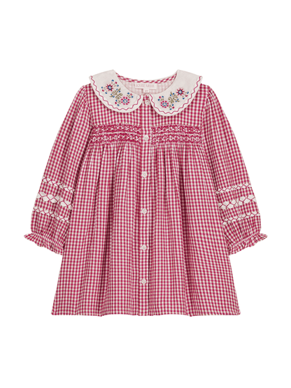 Louise Misha Delina Smocked Dress-Raspberry Checks Louise Misha