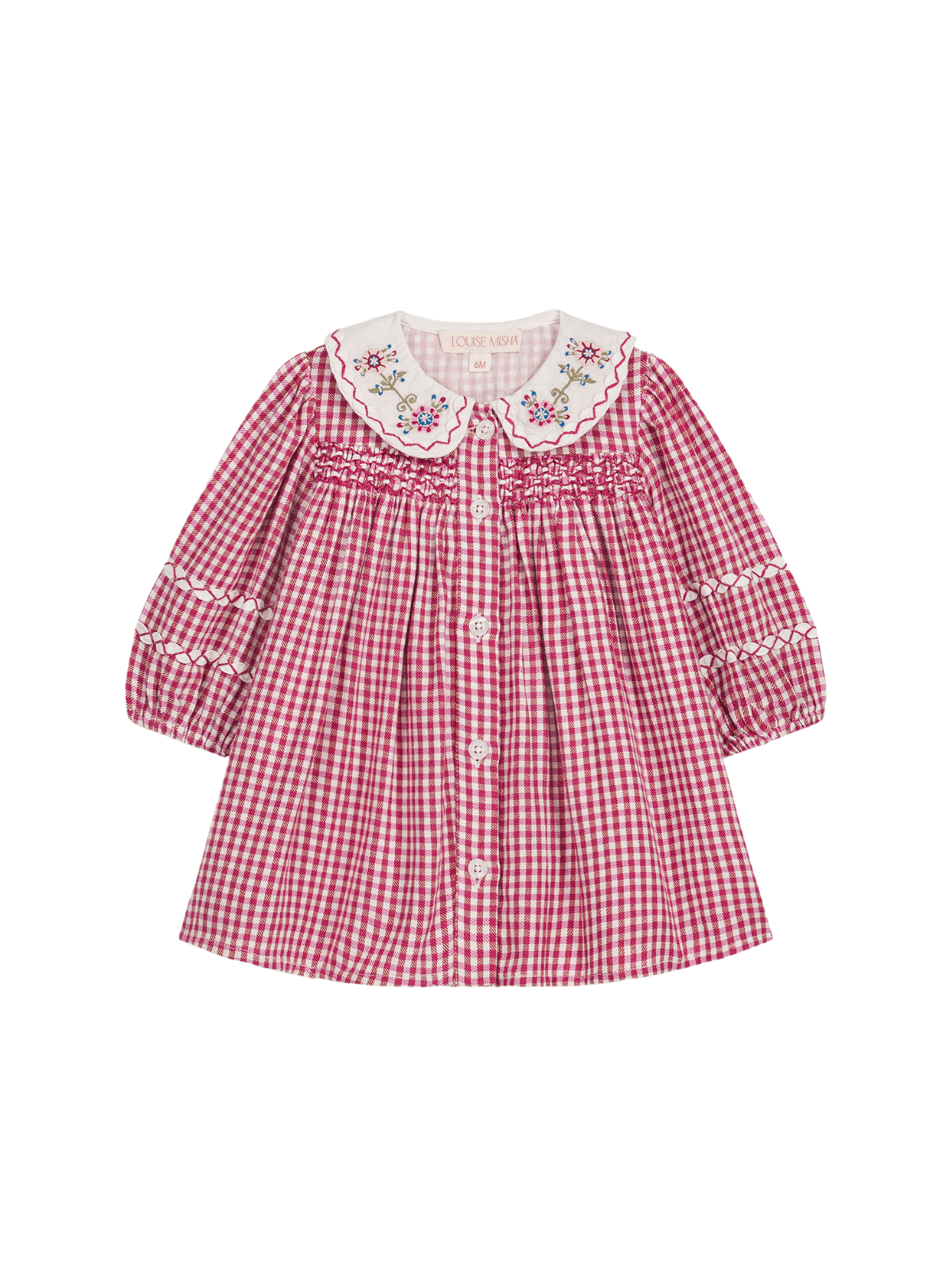 Louise Misha Delina Smocked Dress-Raspberry Checks Louise Misha