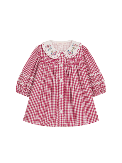 Louise Misha Delina Smocked Dress-Raspberry Checks Louise Misha