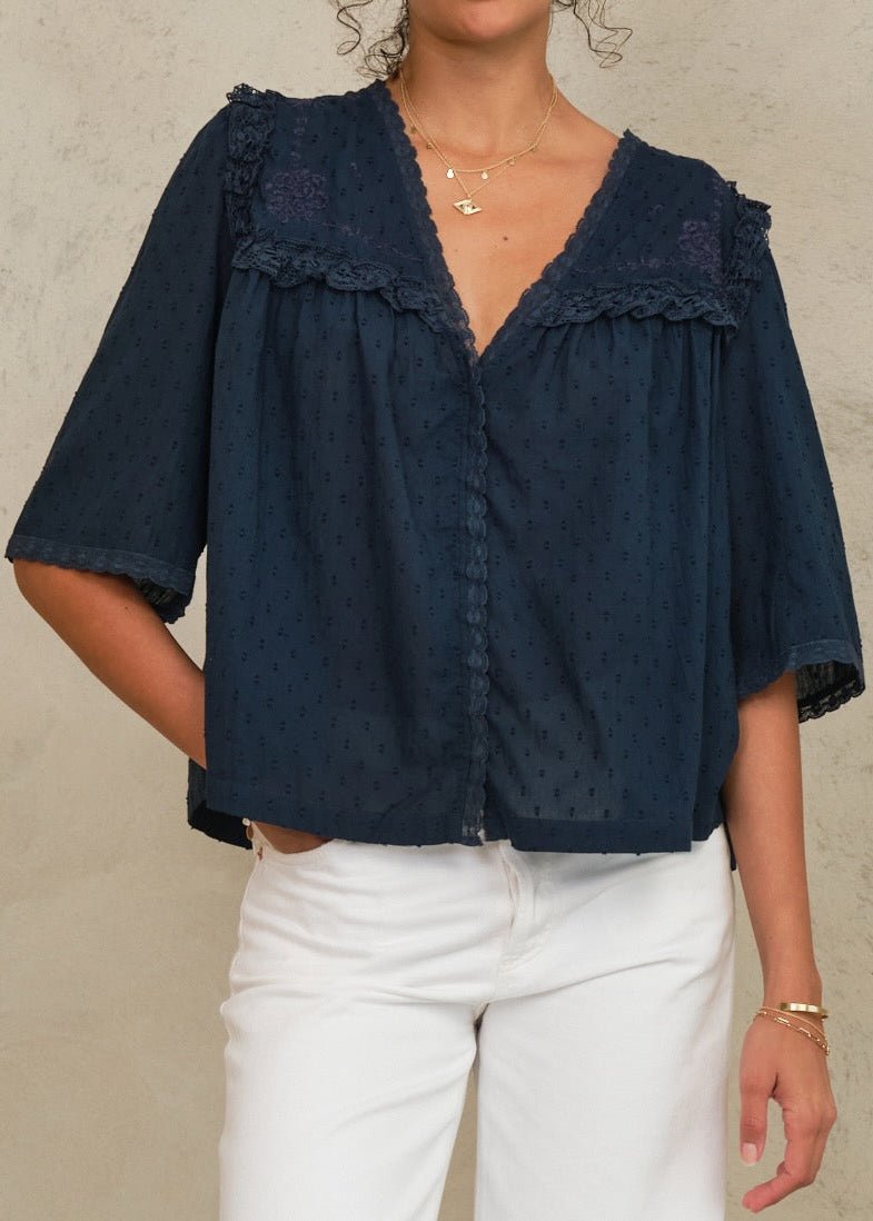 M.A.B.E Brea Frill Top - Navy M.A.B.E Apparel