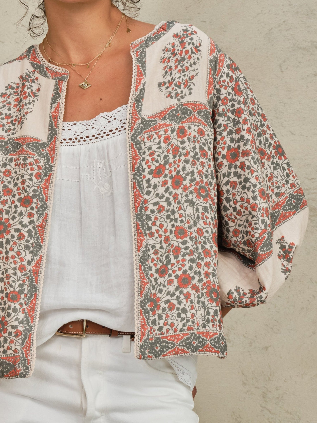 M.A.B.E Della Jacket – Rust/Khaki | Floral Cotton Quilted Jacket M.A.B.E Apparel