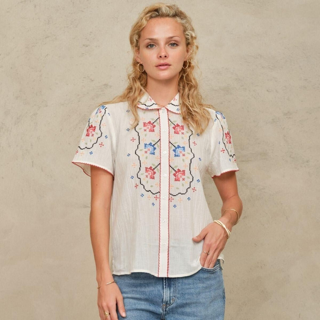 M.A.B.E Ruby Embroidered Blouse – Ecru Multi M.A.B.E Apparel