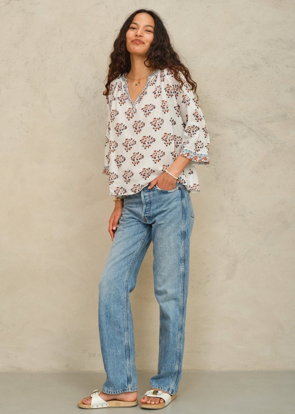 M.A.B.E Stella Long Sleeve Top - Ecru/Rust M.A.B.E Apparel