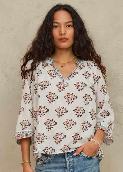 M.A.B.E Stella Long Sleeve Top - Ecru/Rust M.A.B.E Apparel
