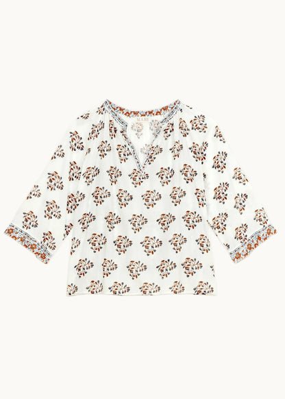 M.A.B.E Stella Long Sleeve Top - Ecru/Rust M.A.B.E Apparel