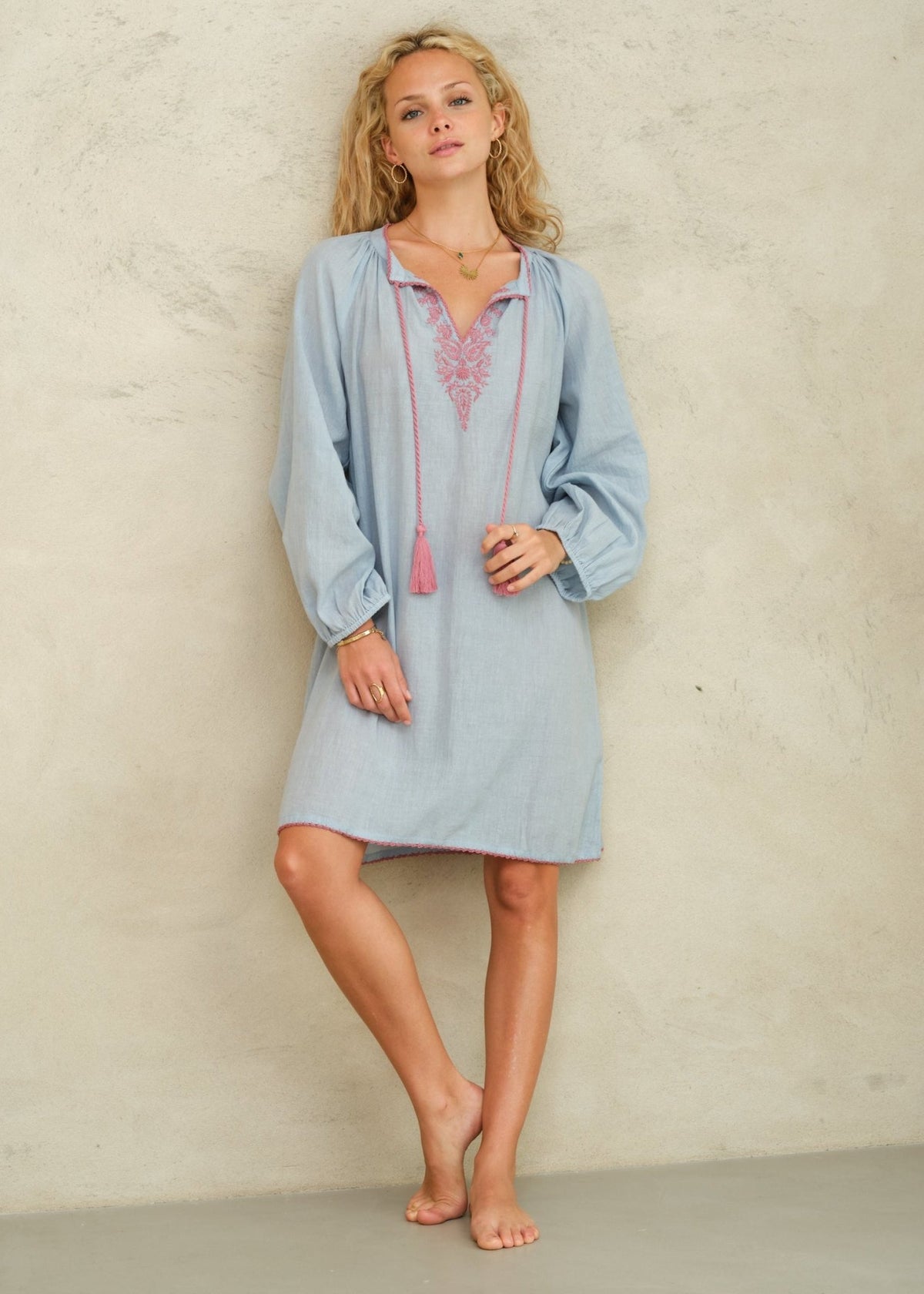 M.A.B.E Talia Kaftan - Lt Blue/Rose M.A.B.E Apparel